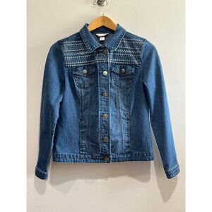 Christopher & Banks Jean Jacket Womens M Blue Denim Embroidered Western